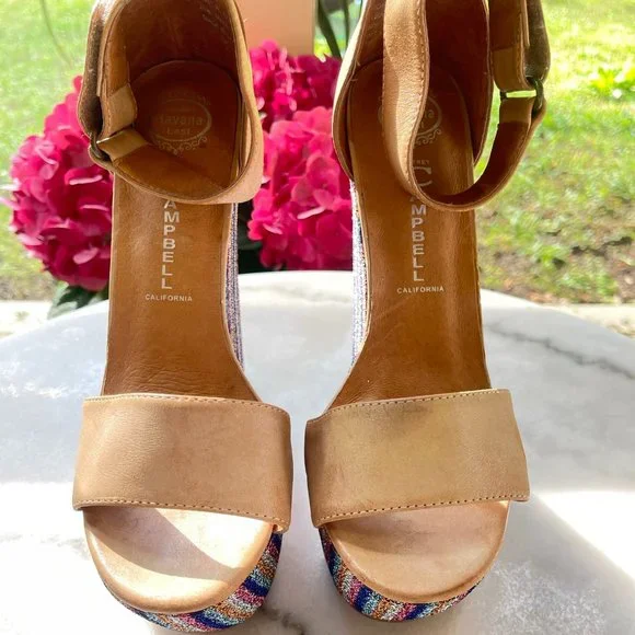 Shimmer Jeffrey Campbell Platforms, Tan leather, ankle strap, Size 7 - Picture 2 of 4